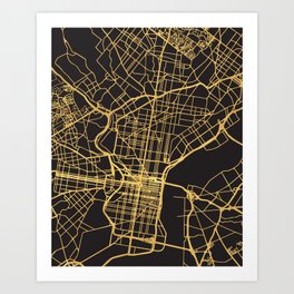 PHILADELPHIA PENNSYLVANIA GOLD ON BLACK CITY MAP Art Print