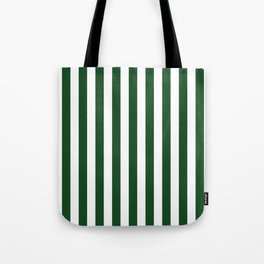 Large Forest Green and White Rustic Vertical Beach Stripes Tote Bag