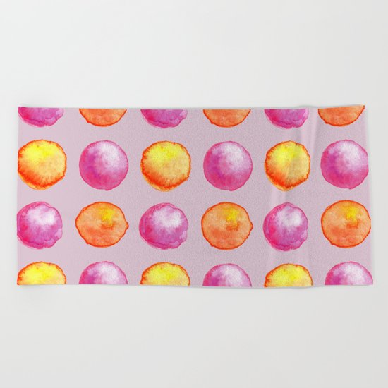 Juicy Watercolor Pink Pearls And Orange Fireballs Pattern Beach Towel