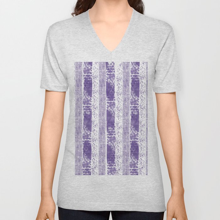 Lilac watercolor paint brushstrokes confetti stripes V Neck T Shirt