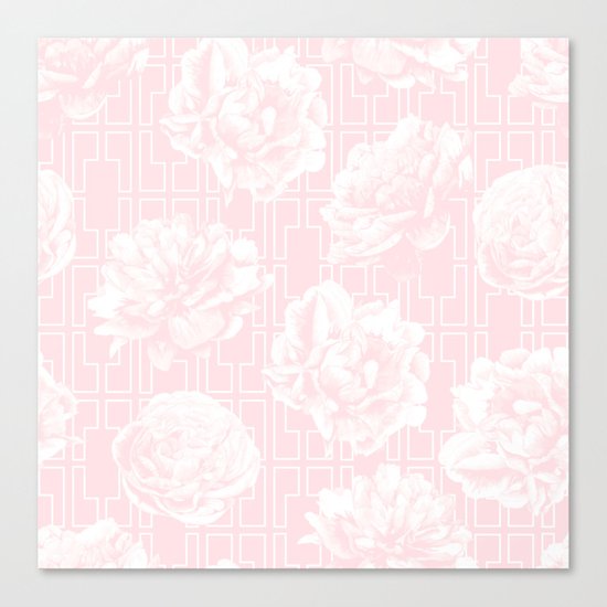 Rose Garden Pink Flamingo on White Mid-Century Lattice Canvas Print