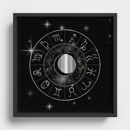 Zodiac astrology wheel Silver astrological signs with moon and stars Framed Canvas