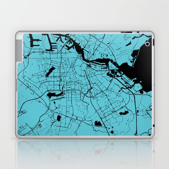 Amsterdam Turquoise on Black Street Map Laptop & iPad Skin