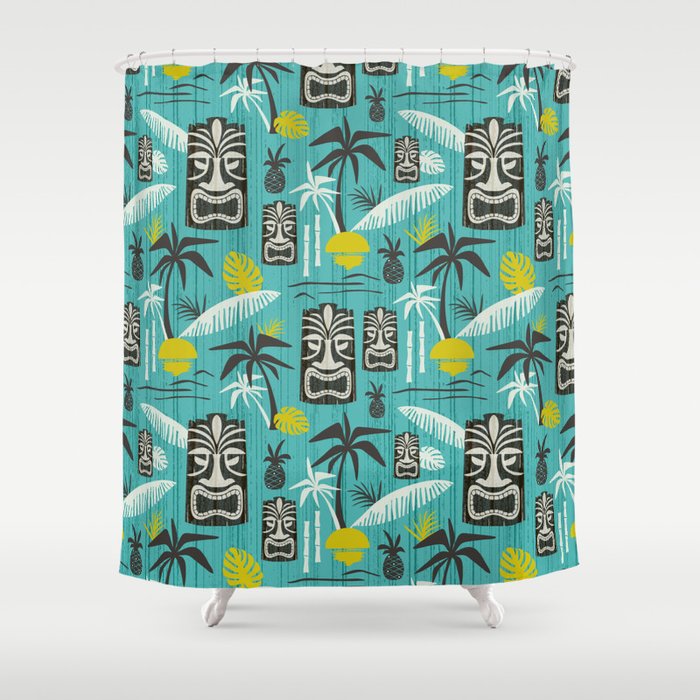 Island Tiki Aqua Shower Curtain