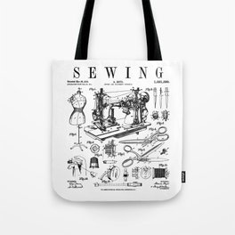 Sewing Machine Quilting Quilter Crafter Vintage Patent Print Tote Bag