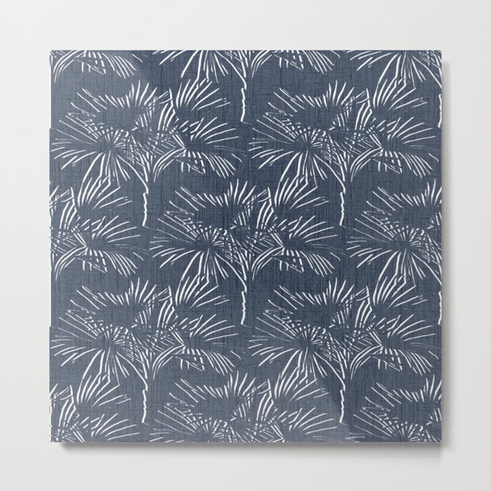 70’s Retro Palm Trees Navy Blue Metal Print