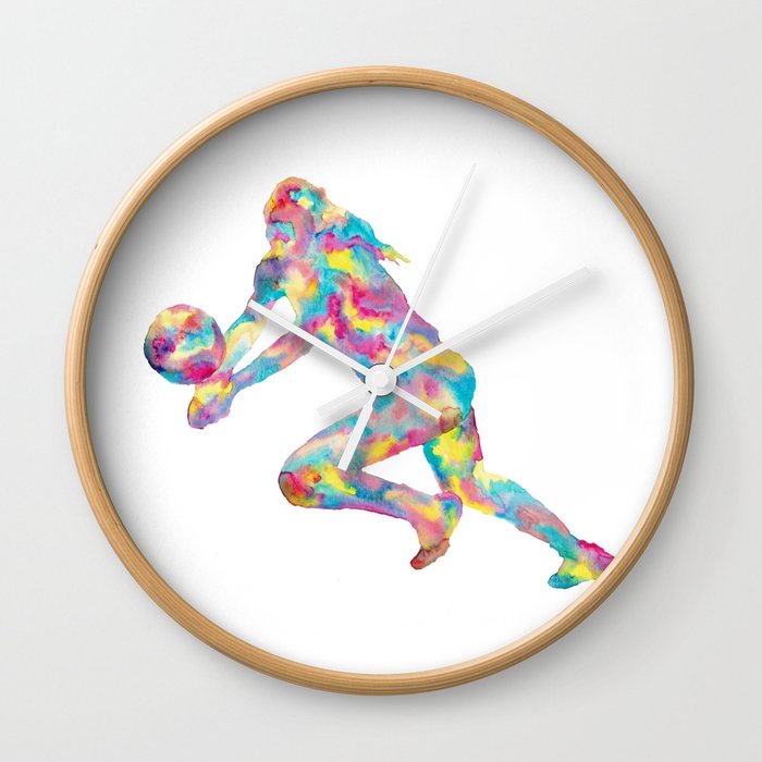 Girl volleyball players art game play sport print watercolor Wall Clock