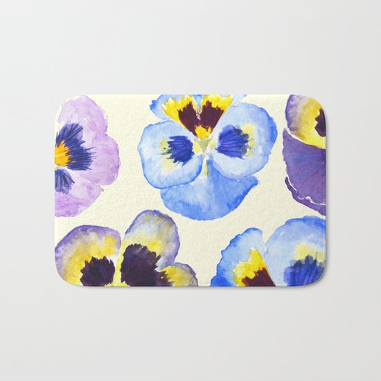 pansies pattern watercolor painting Bath Mat