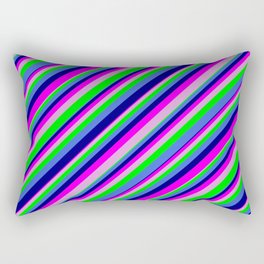 [ Thumbnail: Eyecatching Royal Blue, Blue, Fuchsia, Plum, and Lime Colored Lined/Striped Pattern Rectangular Pillow ]