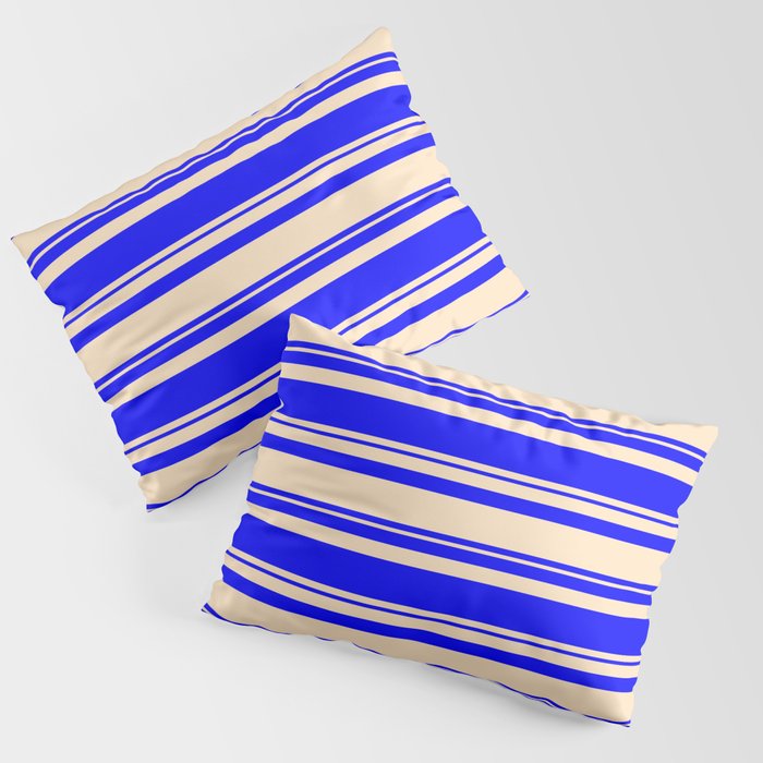 Bisque and Blue Colored Lined/Striped Pattern Pillow Sham