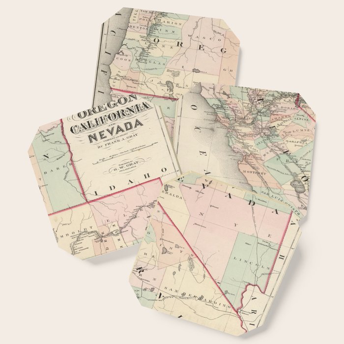 Old California, Oregon & Nevada Map (1874) Vintage Western US States