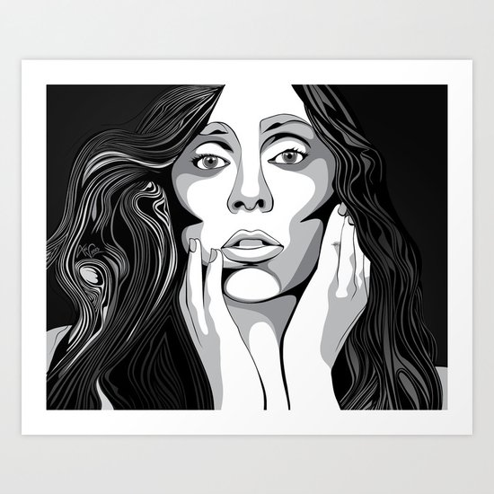 Girl Monochrome Illustration Vector 1 Art Print