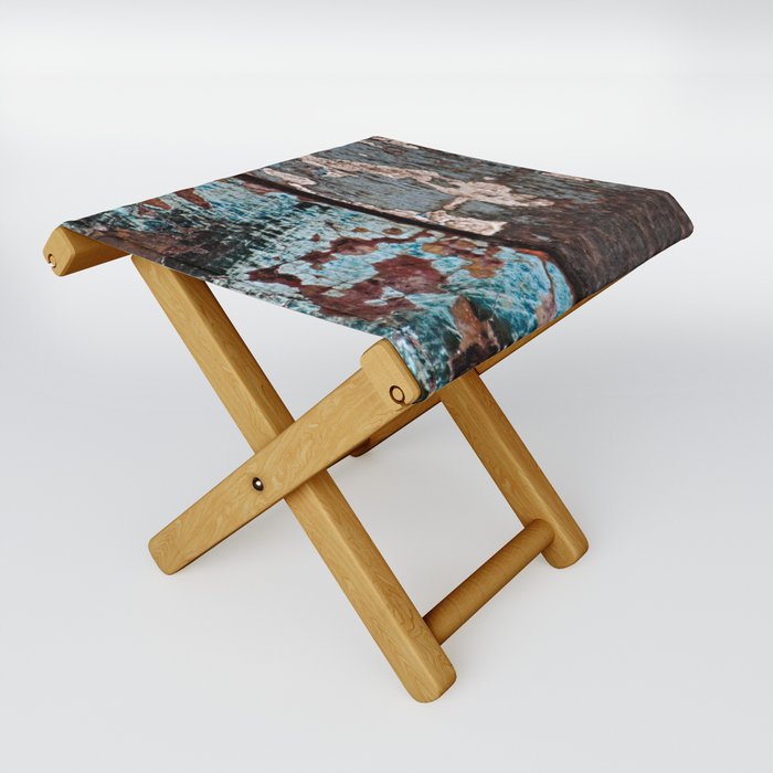 Weathered Wooden Boards Chipped Paint Abstract Texture Folding Stool