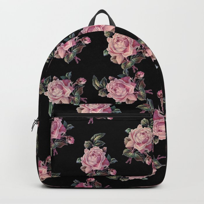Pink Roses Dark Floral Pattern Backpack