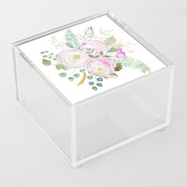 pink eustoma flowers watercolor Acrylic Box