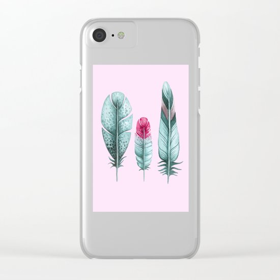 Watercolor feathers (pink) Clear iPhone Case