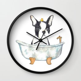 Boston Terrier taking bath watercolor Wall Clock