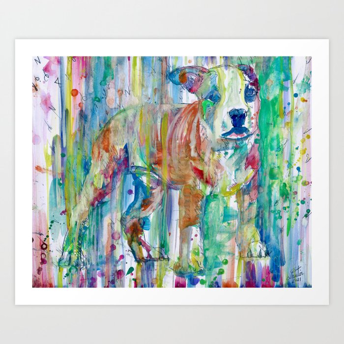 PUPPY PIT BULL STANDING - watercolor portrait Art Print