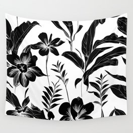 Black & White Tropical Flower Art Pattern Print Wall Tapestry