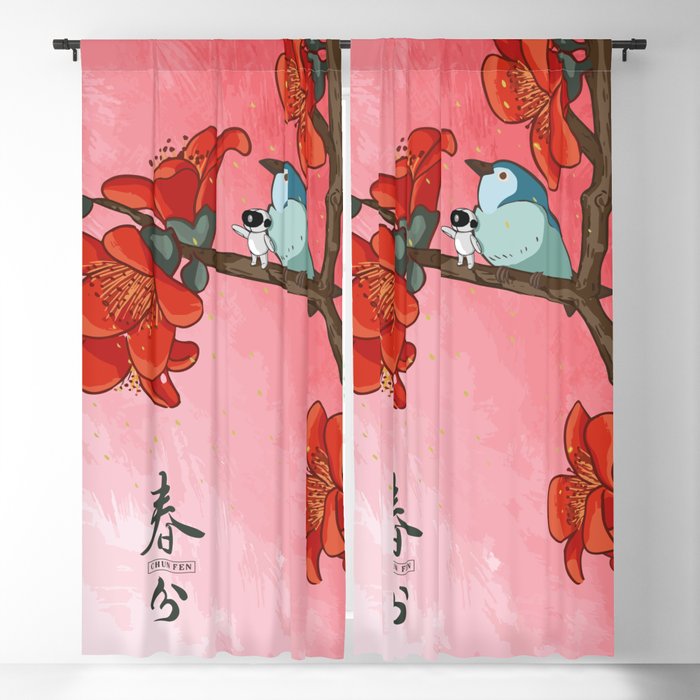 Red Hibiscus flower - Spring equinox season art  Blackout Curtain