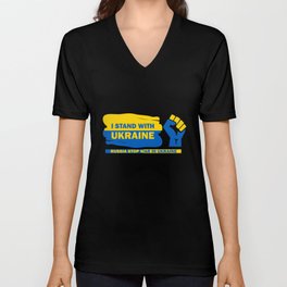 I stand with Ukraine Stop War blue yellow V Neck T Shirt