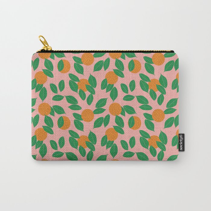 Oranges And Leaves -Pink Carry-All Pouch