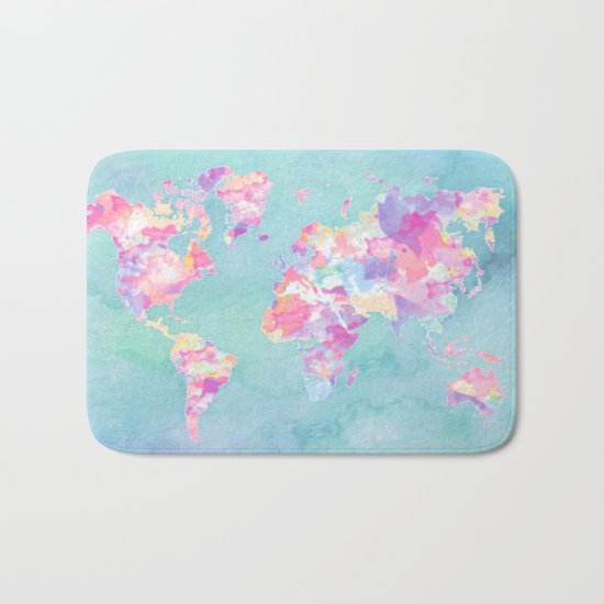 Watercolor Earth (World Travel Wanderlust) Bath Mat