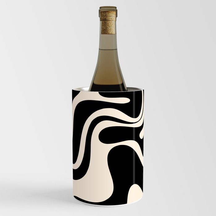 Retro Liquid Swirl Abstract in Black and Almond Cream 2 Wine Chiller