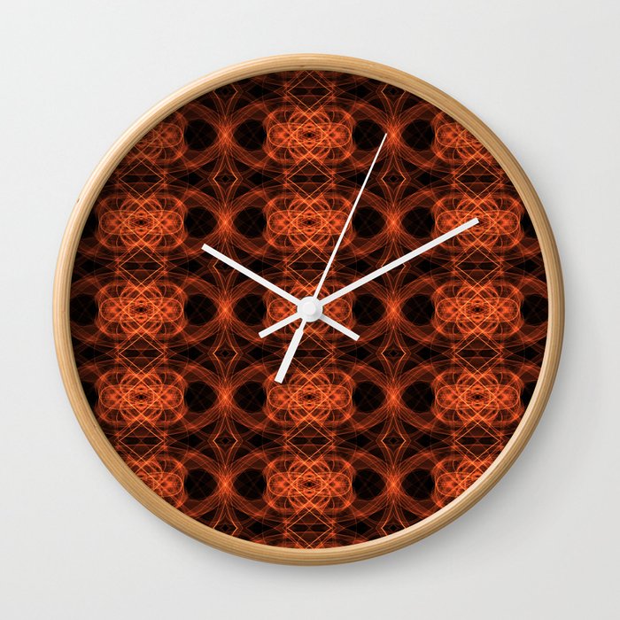 Liquid Light Series 5 ~ Orange Abstract Fractal Pattern Wall Clock