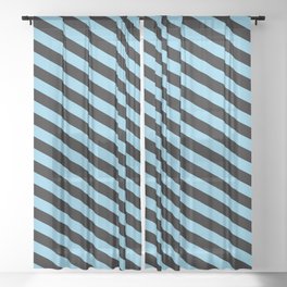 [ Thumbnail: Black and Sky Blue Colored Lined Pattern Sheer Curtain ]