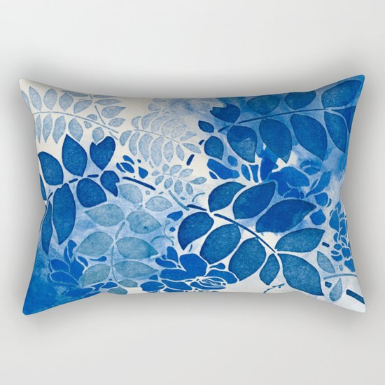 monochrome floral in blue Rectangular Pillow