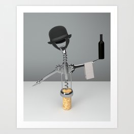 The surreal  Corkscrew  with the bottle of wine Art Print