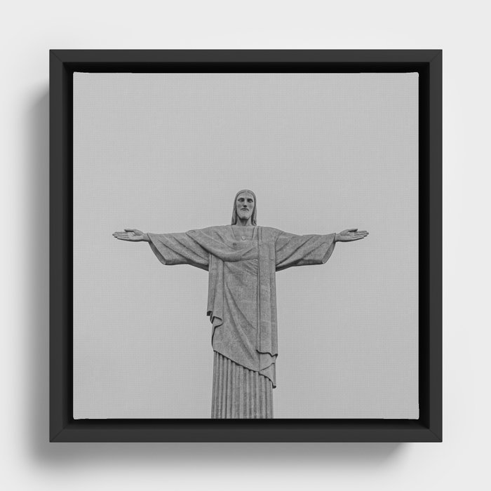 Brazil Photography - Christ The Redeemer Under The Gray Sky Framed Canvas