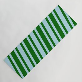 [ Thumbnail: Light Blue & Dark Green Colored Stripes Pattern Yoga Mat ]