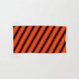 [ Thumbnail: Red and Black Colored Lines Pattern Hand & Bath Towel ]