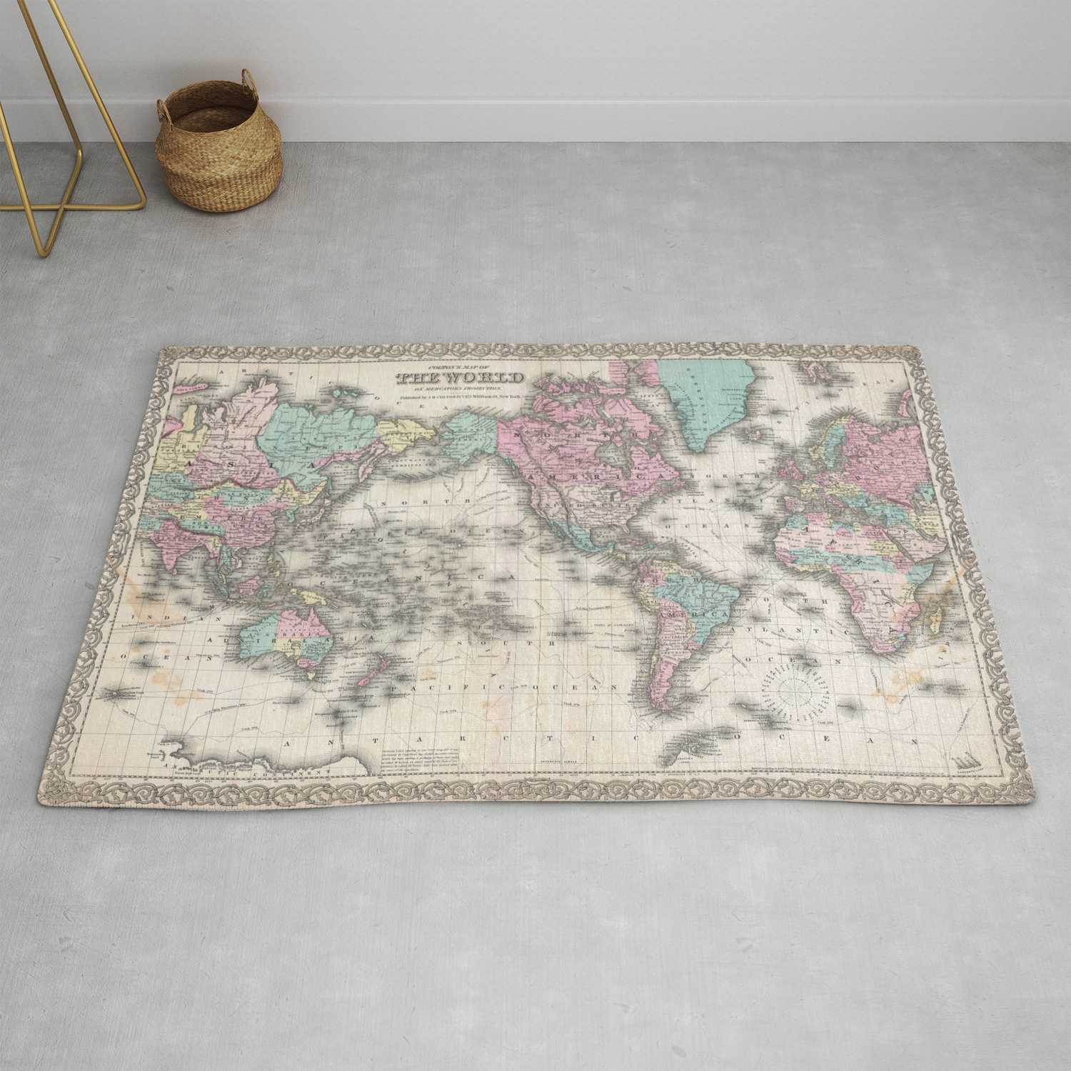 Vintage World Map From 1855 Geographic Atlas Of The World America Europe Australia Map Rug By Zado Society6