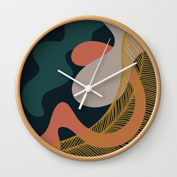 Abstract Golden Leaf 2 with Dark Background Wall Clock