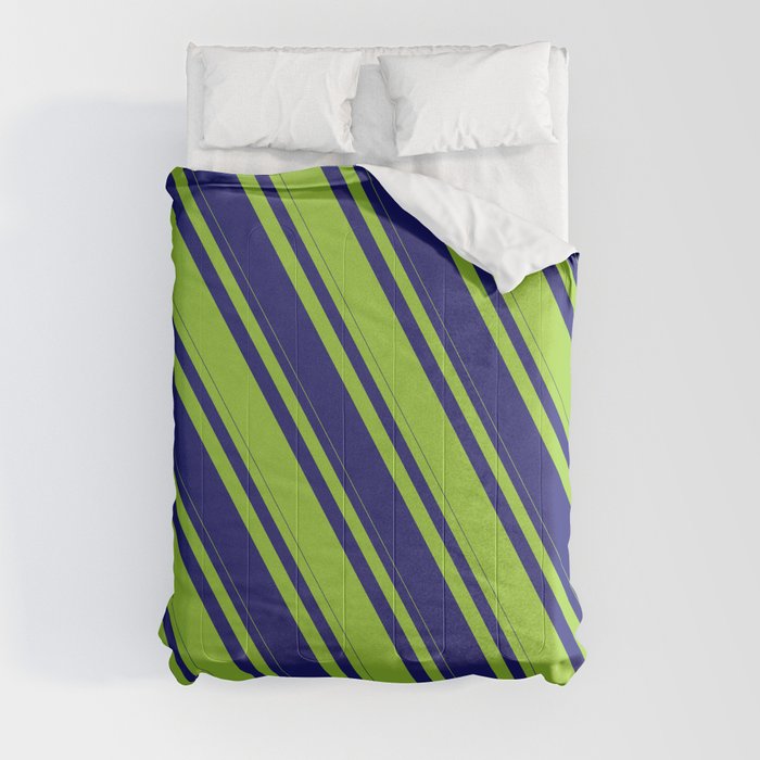 Midnight Blue & Green Colored Lines Pattern Comforter