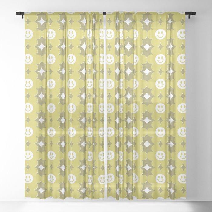 Retro happy smiley blooms pattern  # golden honey ginger Sheer Curtain