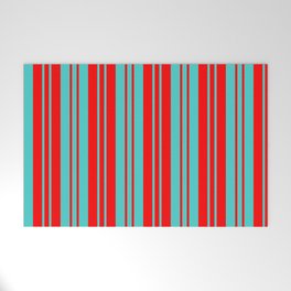 [ Thumbnail: Turquoise & Red Colored Lines Pattern Welcome Mat ]