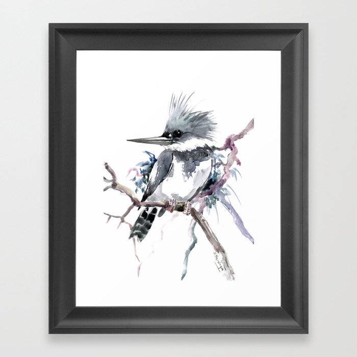 Belted Kingfisher, Gray design, Gray design Framed Art Print