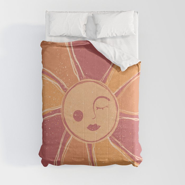 Retro Orange Mystic Sun Comforter