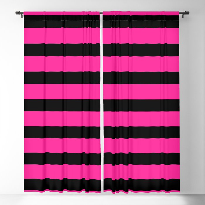 Hot Pink & Black Stripe Blackout Curtain