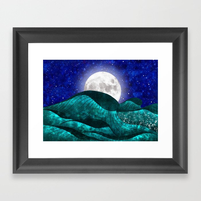 On the ocean at the magical night Framed Art Print