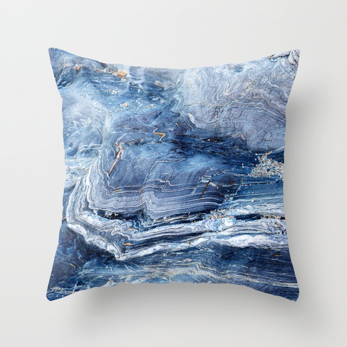 Travel & nature photography "details of a rock in blue colors. Abstract fine art mineral print.  Throw Pillow