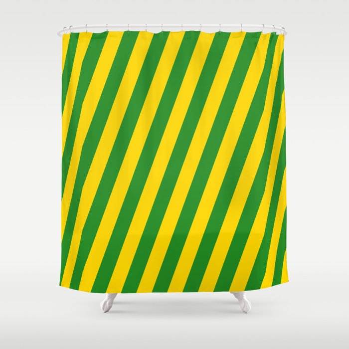 Yellow & Forest Green Colored Stripes/Lines Pattern Shower Curtain