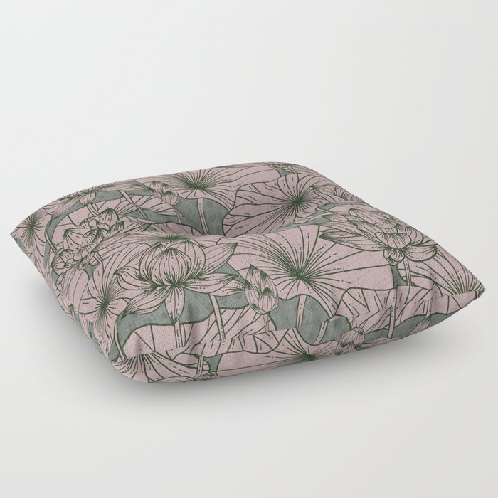 Pastel Pink Lotus Flower Pattern Floor Pillow