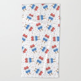 Rocket Pop; Red White and Blue Popsicle 4th of July Patriotic USA Pattern w/ Stars & Sprinkles Beach Towel