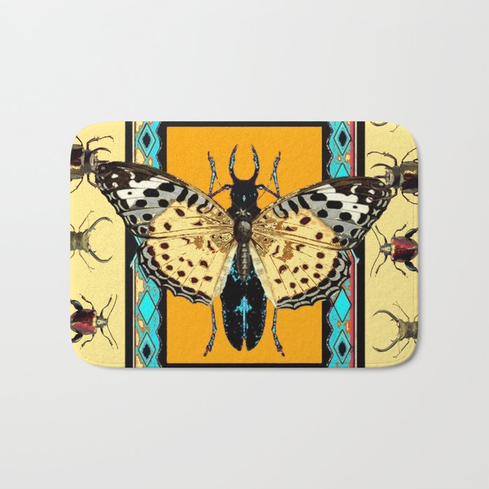 BUTTERFLY WESTERN YELLOW-ORANGE-TURQUOISE INSECT  PATTERNS Bath Mat