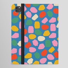 Ink Dot Mosaic Pattern in Rainbow Pop Colors on Bright Blue iPad Folio Case